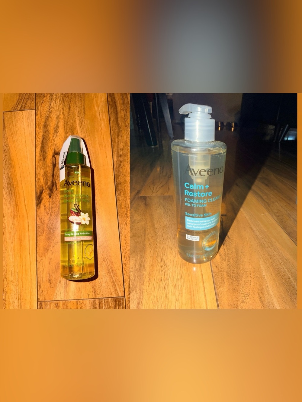 Aveeno Gel to Foam Skin Cleanser & Aveeno Body Oil Mist Cocoa Butter Vanilla